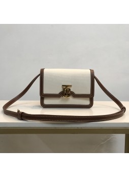 Mini Two-tone Canvas and Leather TB Bag Brown High